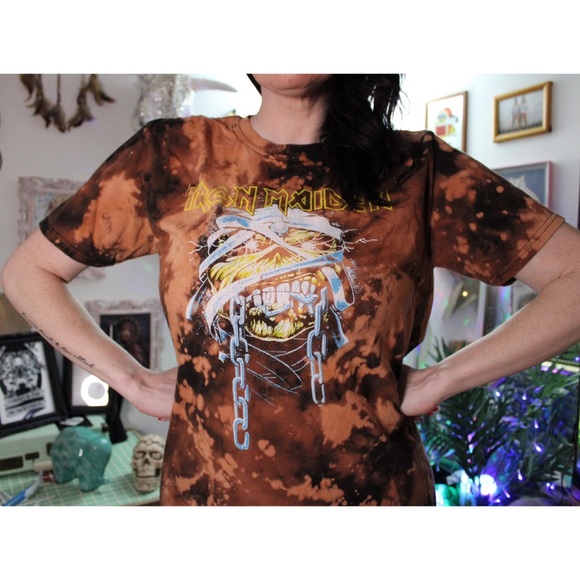 Upcycled Iron Maiden bleached t-shirt - Picture 3 of 6